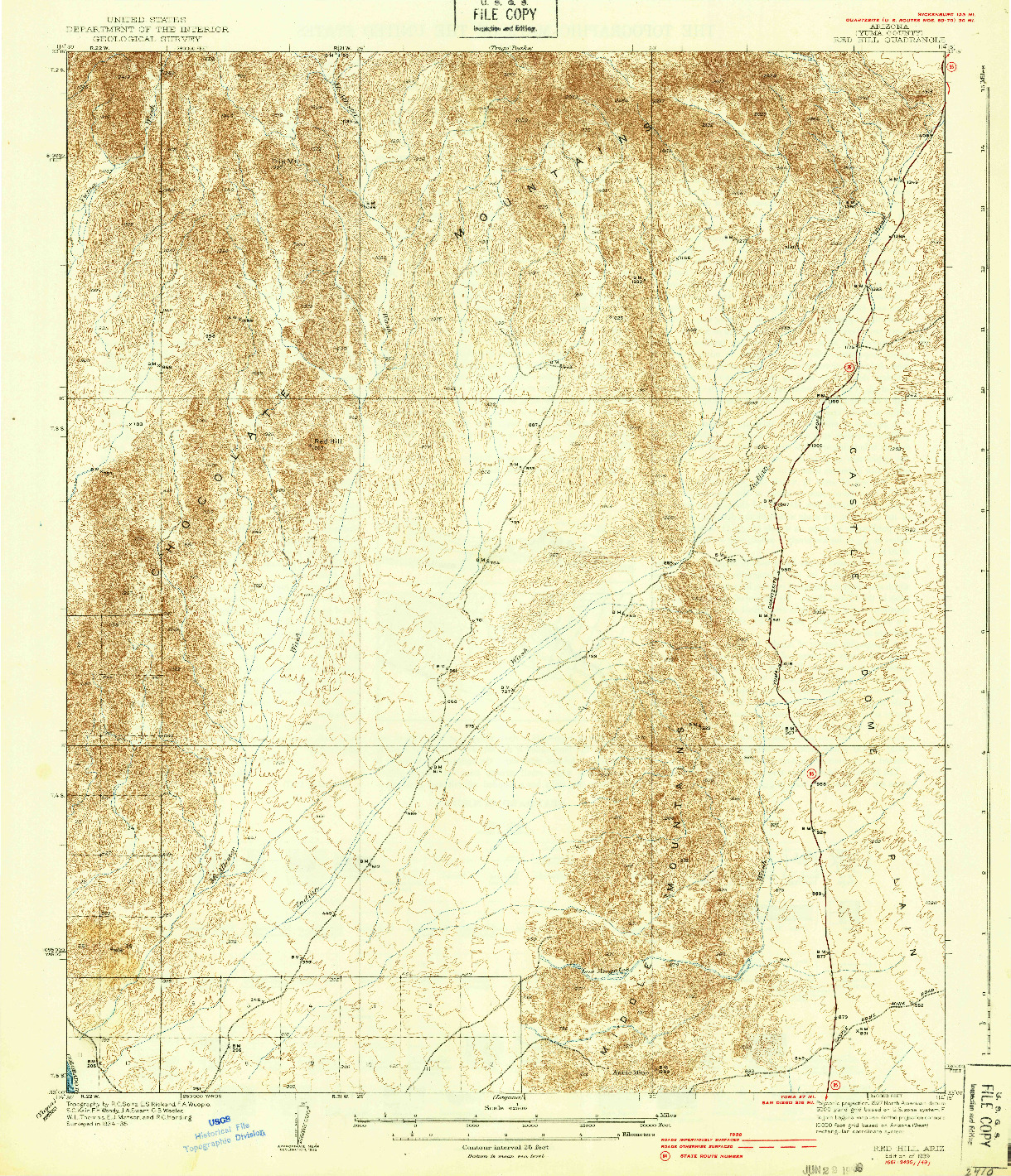 USGS 1:62500-SCALE QUADRANGLE FOR RED HILL, AZ 1939