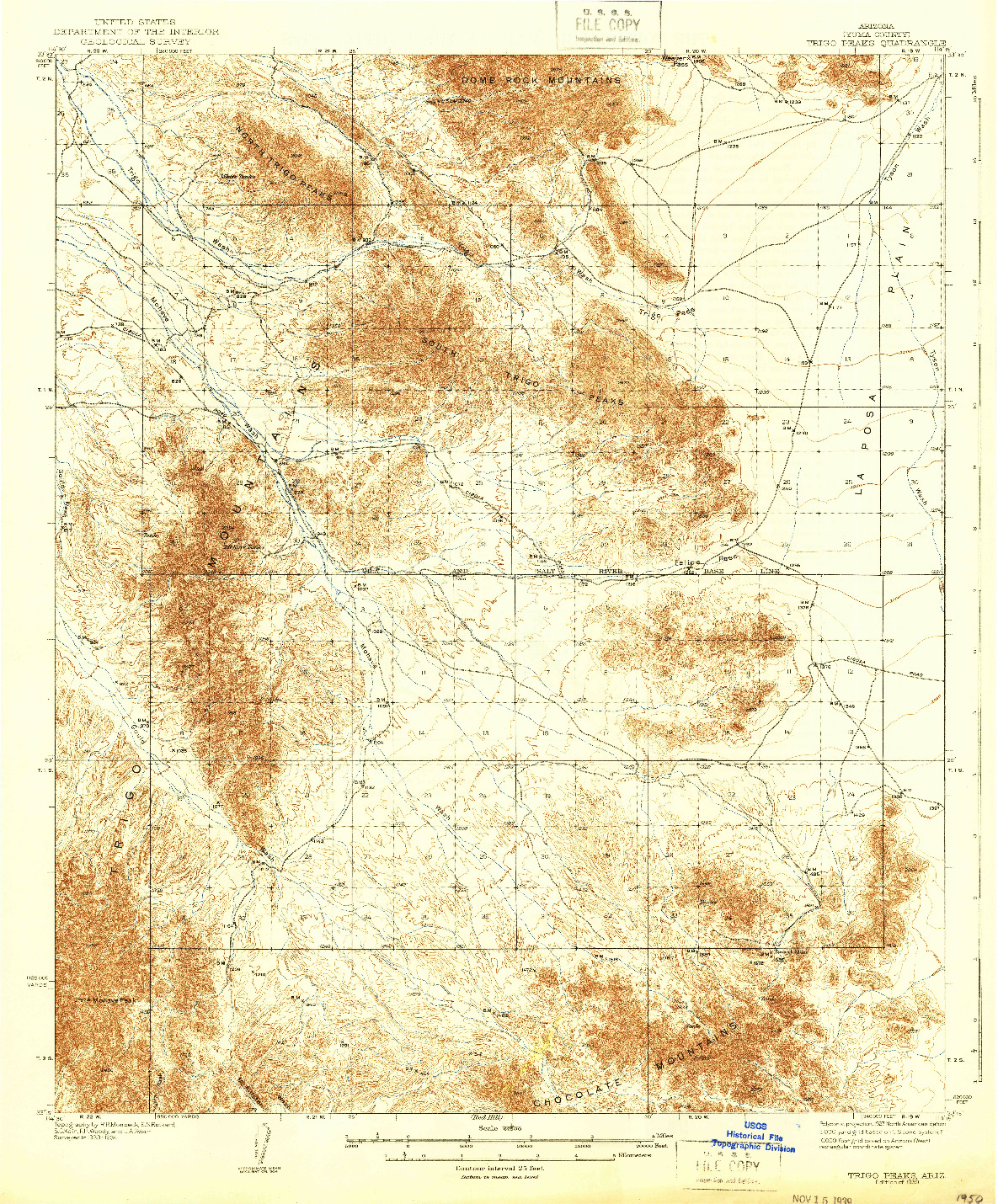 USGS 1:62500-SCALE QUADRANGLE FOR TRIGO PEAKS, AZ 1939