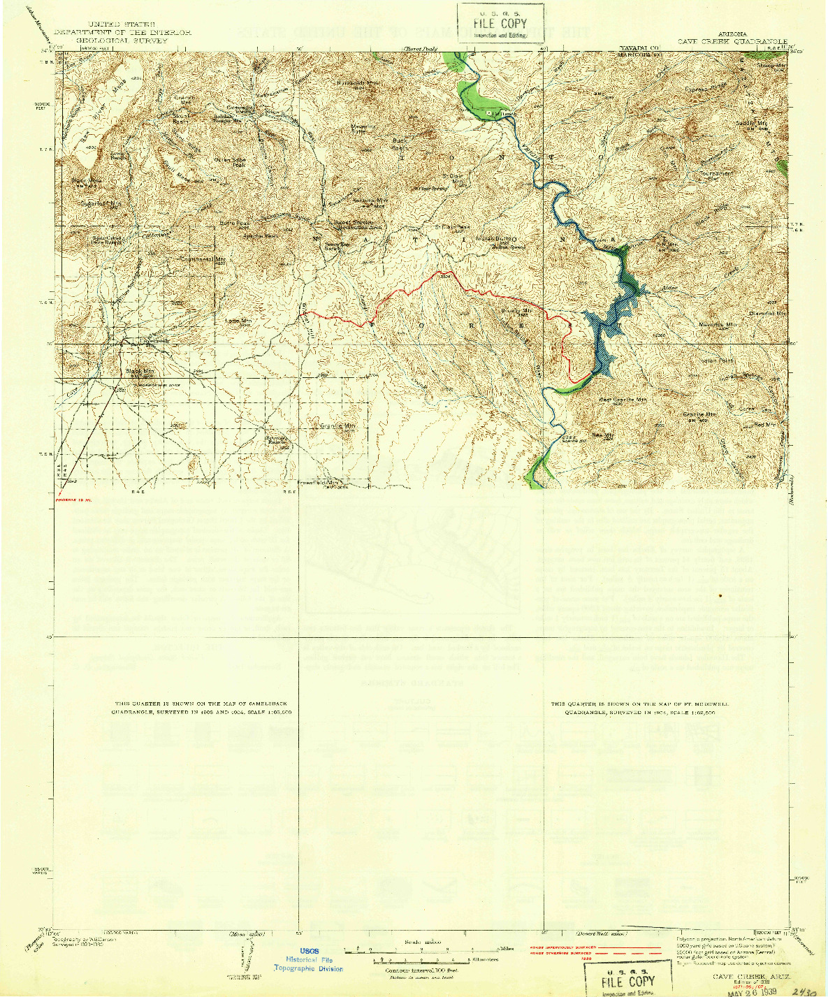 USGS 1:125000-SCALE QUADRANGLE FOR CAVE CREEK, AZ 1939