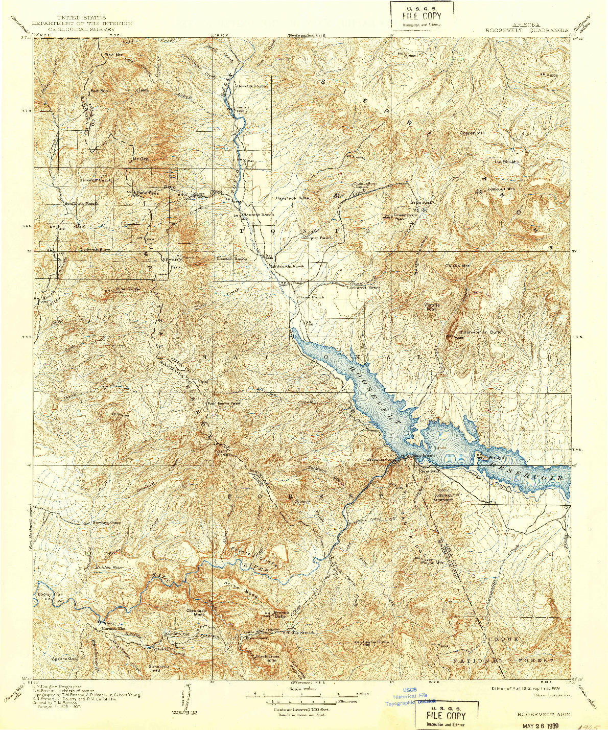 USGS 1:125000-SCALE QUADRANGLE FOR ROOSEVELT, AZ 1912