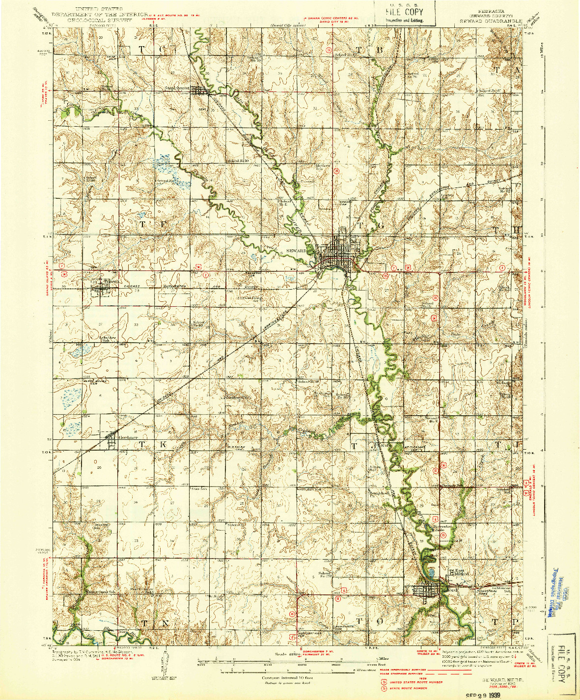 USGS 1:62500-SCALE QUADRANGLE FOR SEWARD, NE 1939