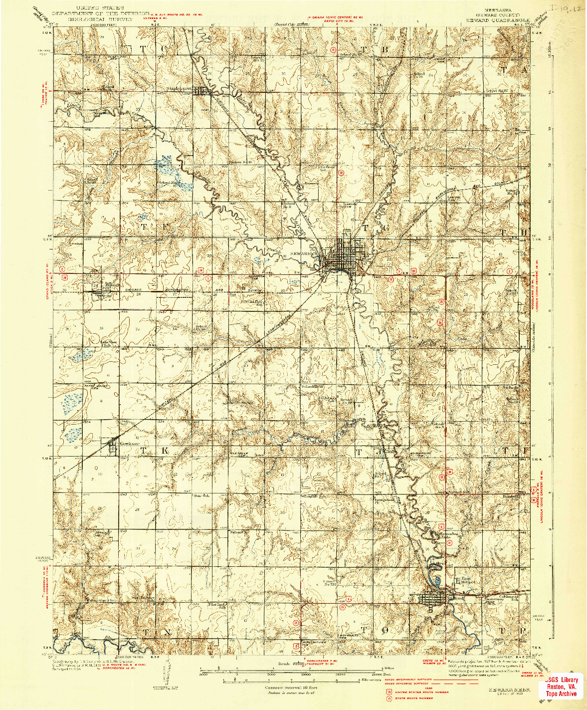 USGS 1:62500-SCALE QUADRANGLE FOR SEWARD, NE 1939