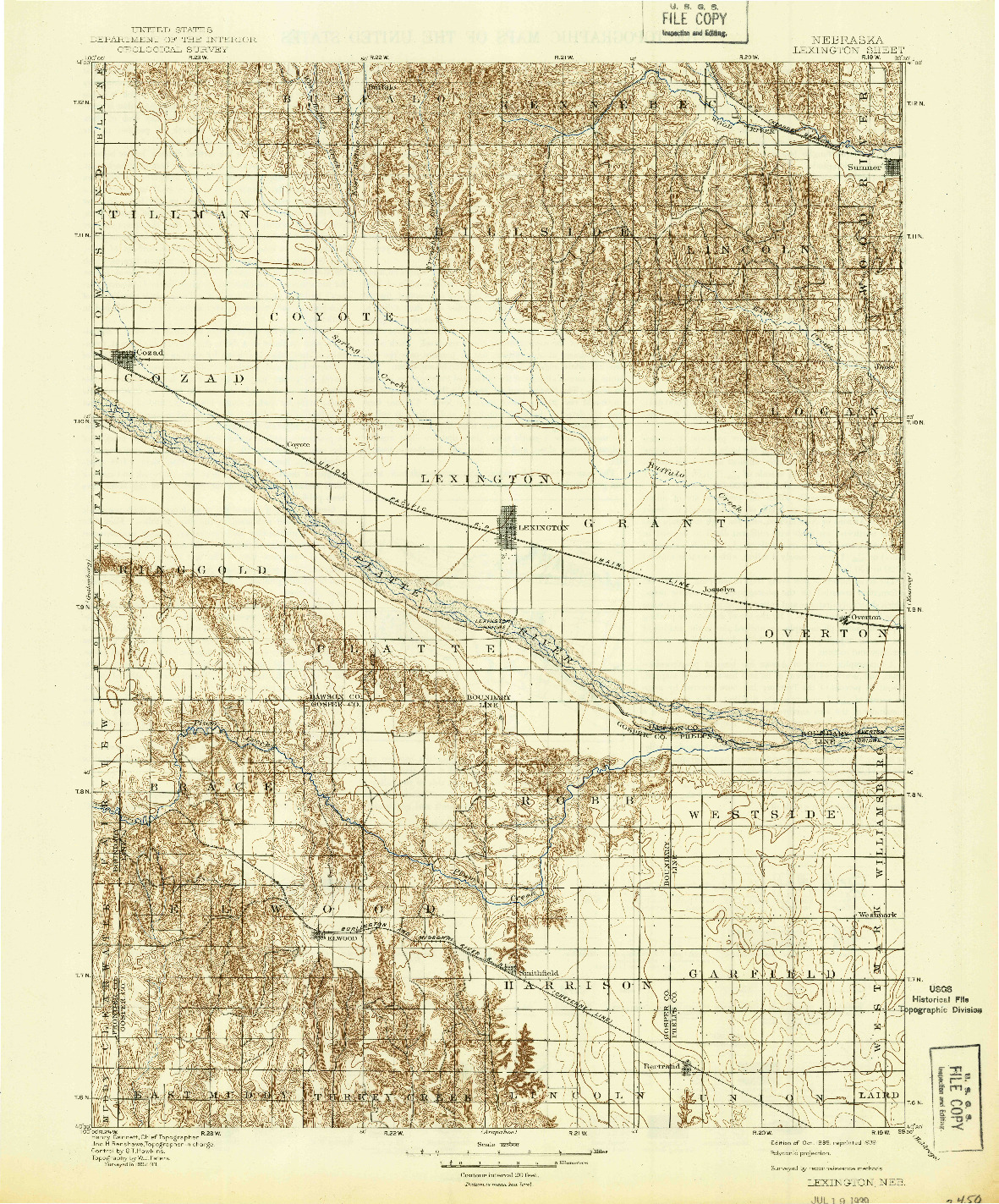 USGS 1:125000-SCALE QUADRANGLE FOR LEXINGTON, NE 1899