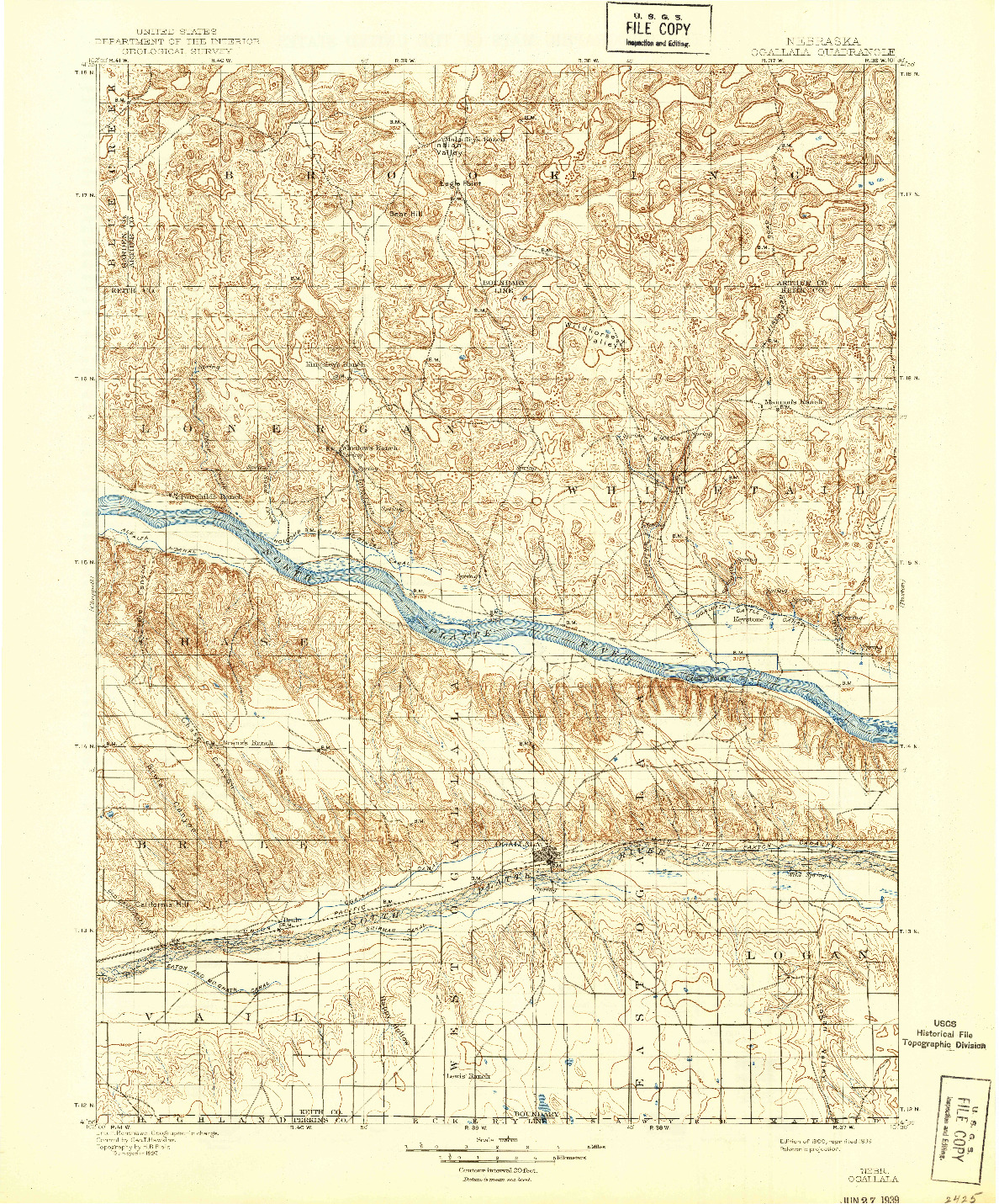USGS 1:125000-SCALE QUADRANGLE FOR OGALLALA, NE 1900