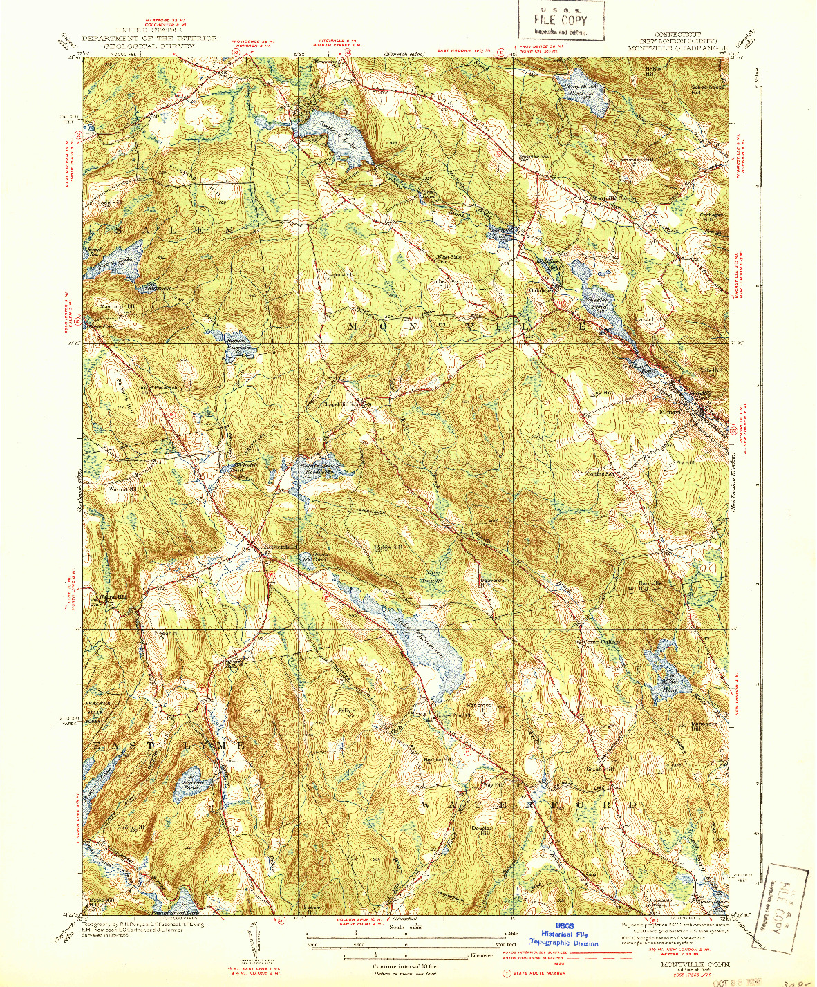 USGS 1:31680-SCALE QUADRANGLE FOR MONTVILLE, CT 1939