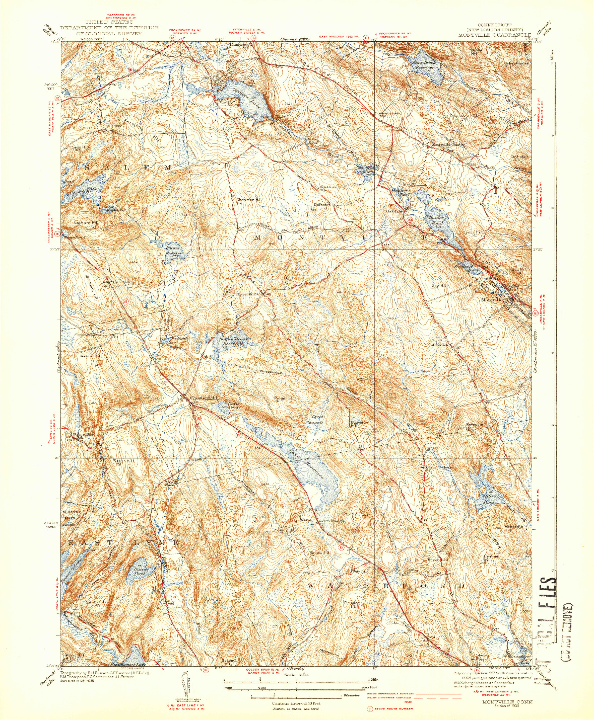 USGS 1:31680-SCALE QUADRANGLE FOR MONTVILLE, CT 1939