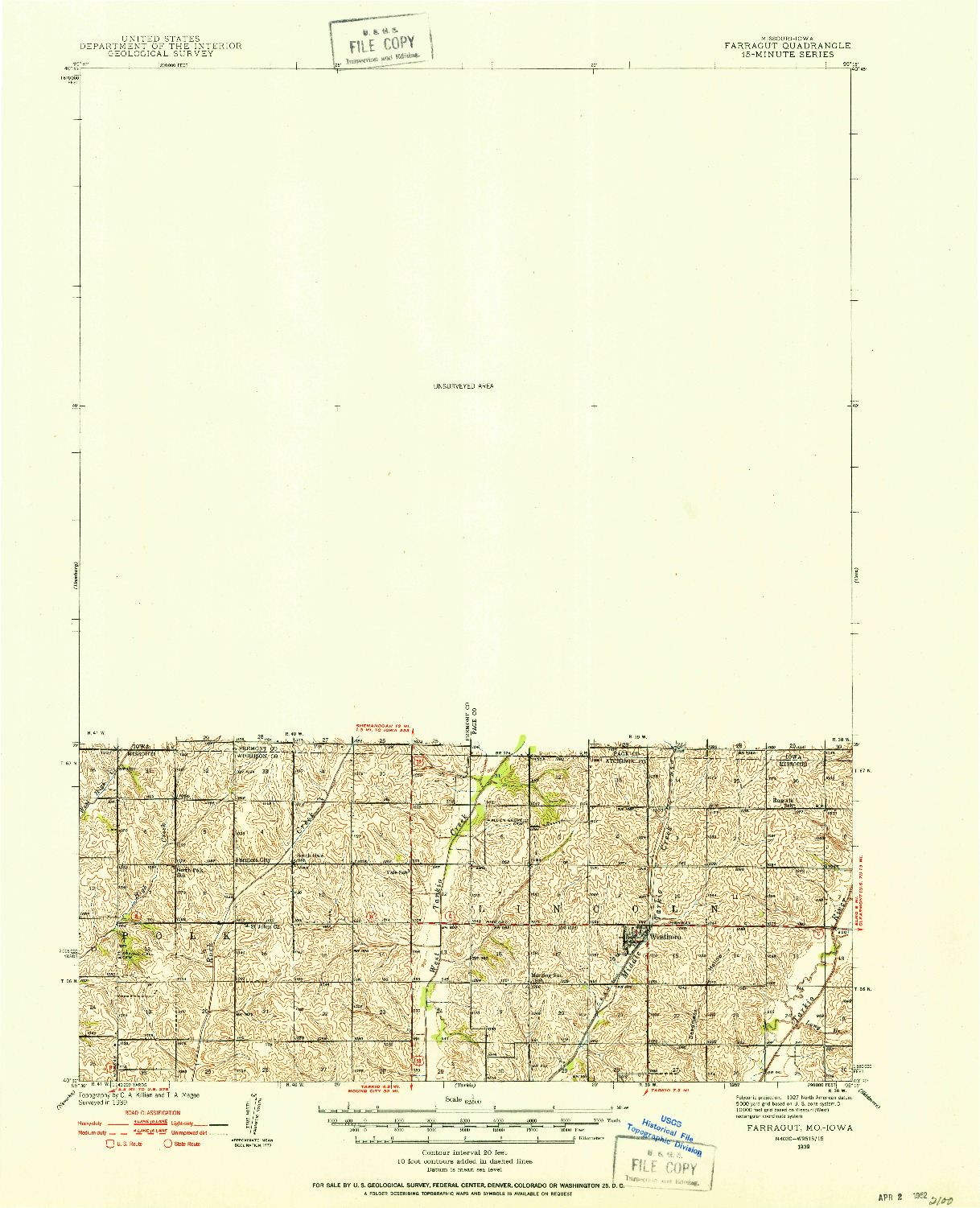 USGS 1:62500-SCALE QUADRANGLE FOR FARRAGUT, MO 1939