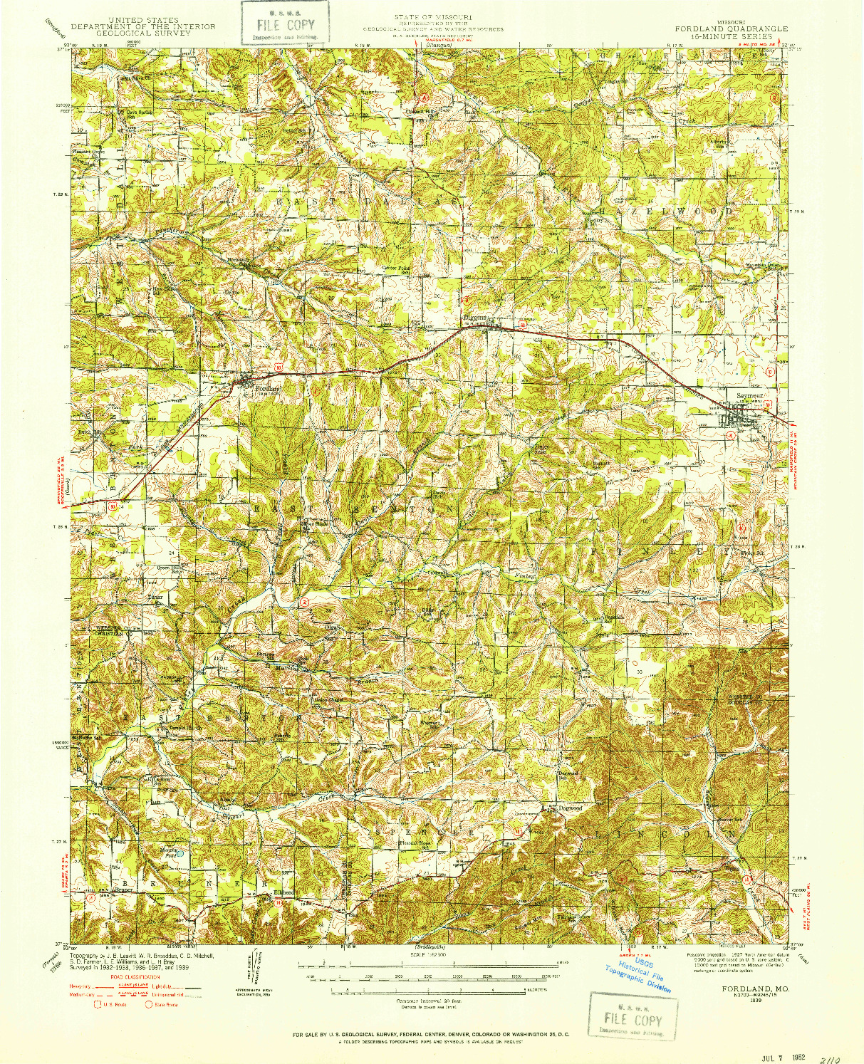 USGS 1:62500-SCALE QUADRANGLE FOR FORDLAND, MO 1939