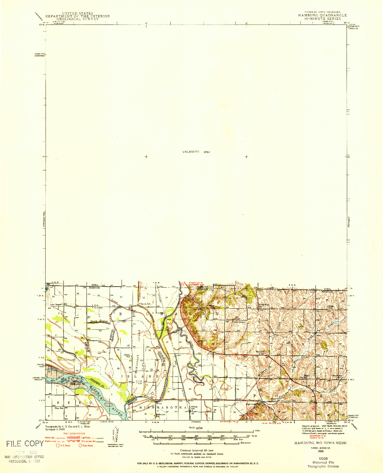 USGS 1:62500-SCALE QUADRANGLE FOR HAMBURG, MO 1939