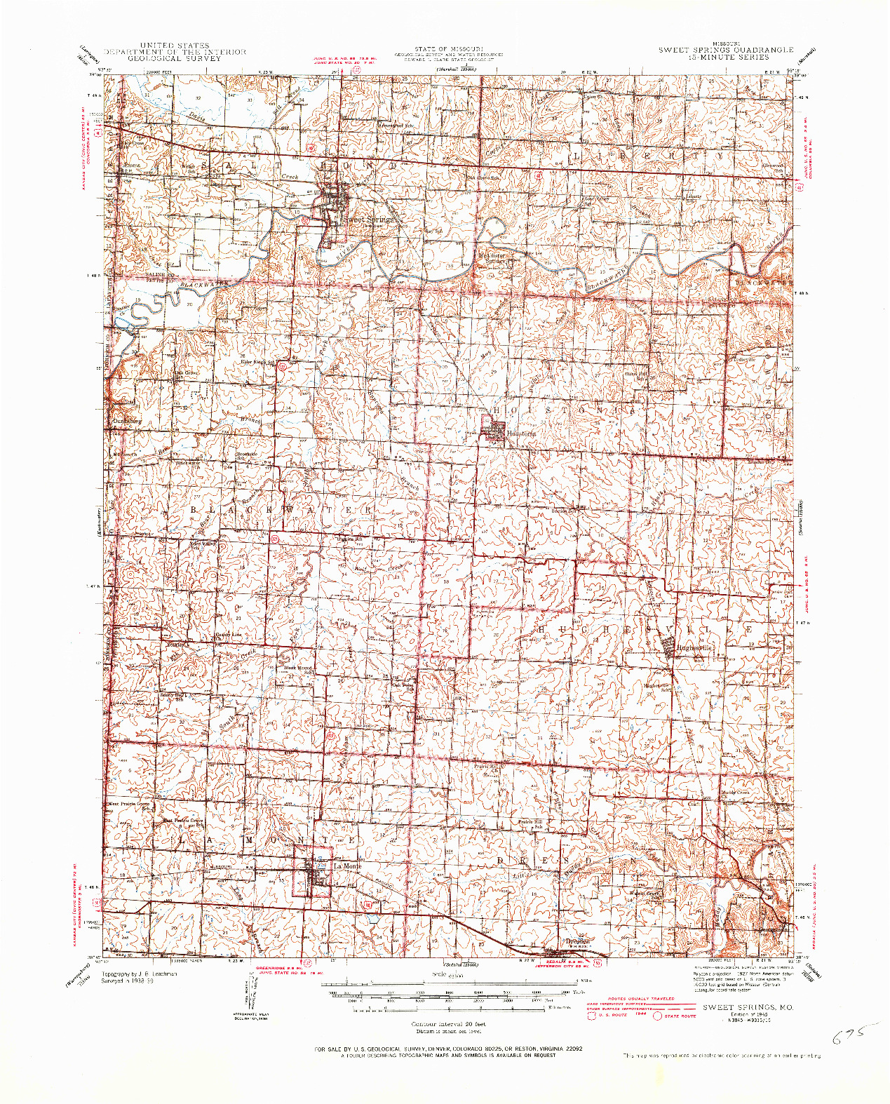 USGS 1:62500-SCALE QUADRANGLE FOR SWEET SPRINGS, MO 1939