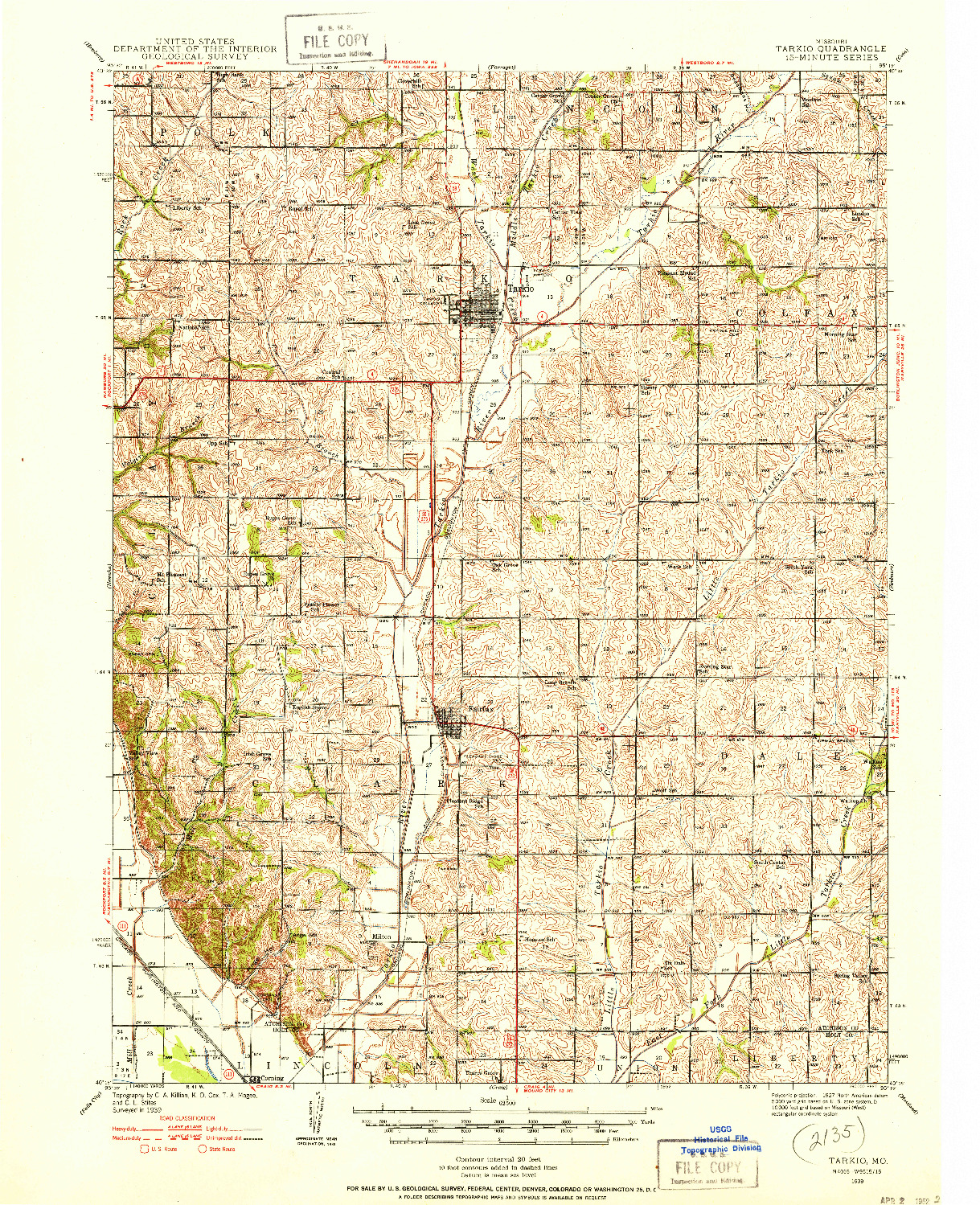USGS 1:62500-SCALE QUADRANGLE FOR TARKIO, MO 1939