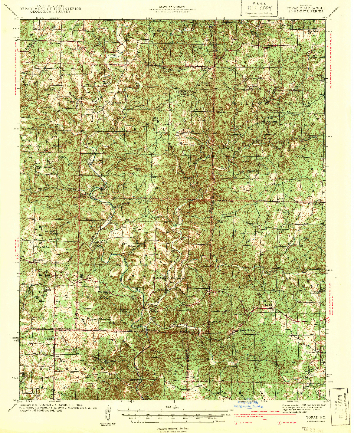 USGS 1:62500-SCALE QUADRANGLE FOR TOPAZ, MO 1939