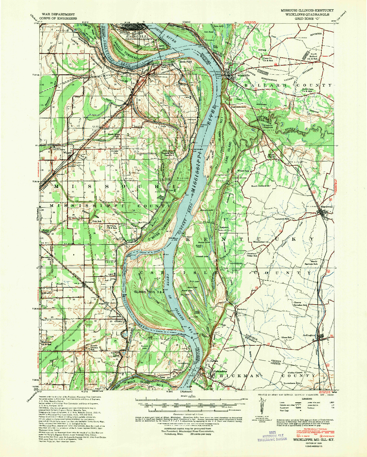 USGS 1:62500-SCALE QUADRANGLE FOR WICKLIFFE, MO 1939