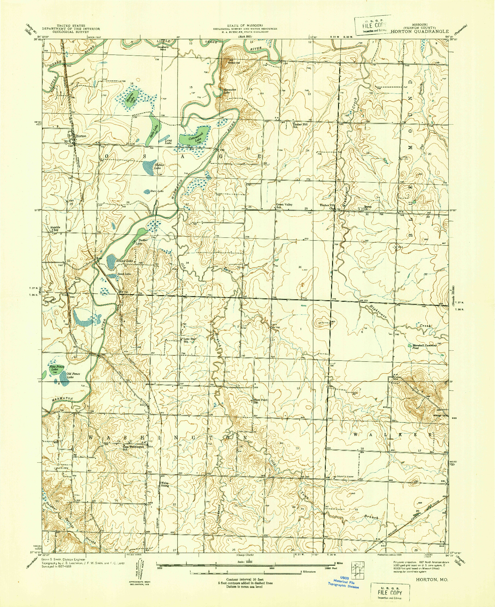 USGS 1:24000-SCALE QUADRANGLE FOR HORTON, MO 1939