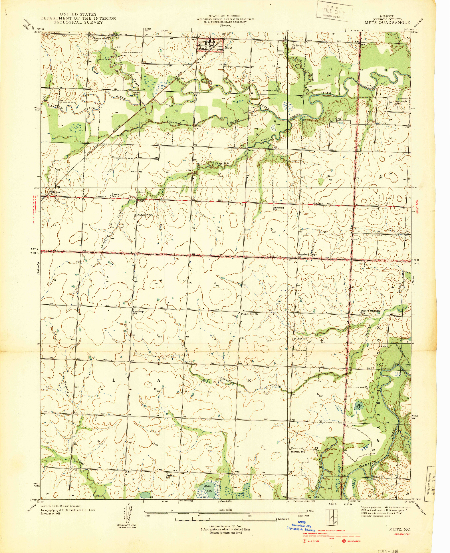 USGS 1:24000-SCALE QUADRANGLE FOR METZ, MO 1939