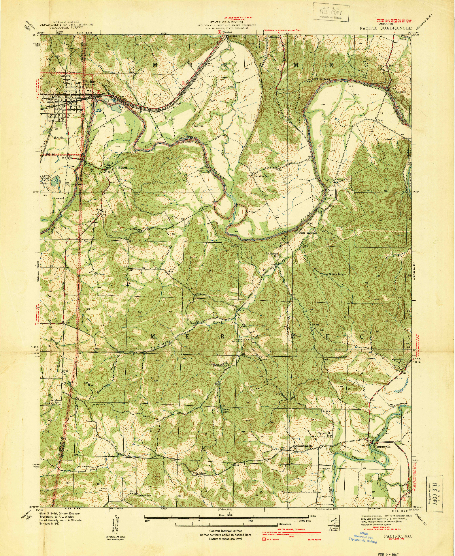 USGS 1:24000-SCALE QUADRANGLE FOR PACIFIC, MO 1937
