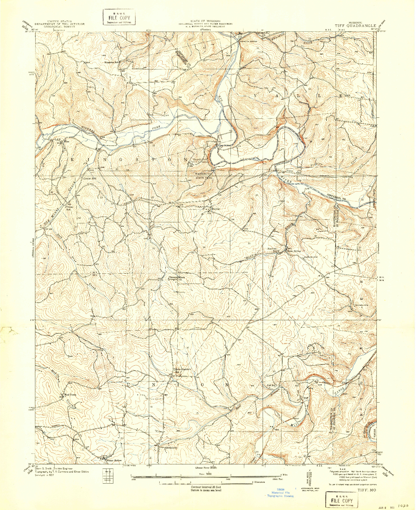 USGS 1:24000-SCALE QUADRANGLE FOR TIFF, MO 1939