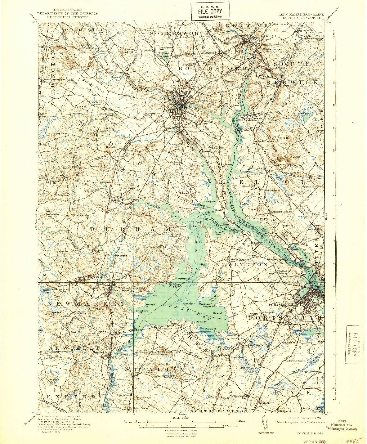 USGS 1:62500-SCALE QUADRANGLE FOR DOVER, NH 1918