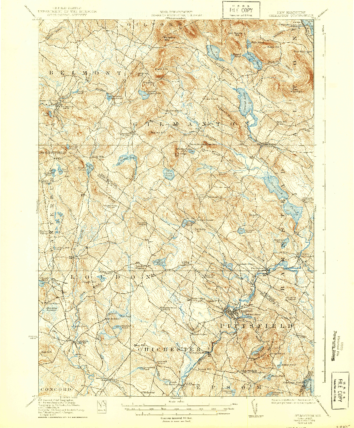 USGS 1:62500-SCALE QUADRANGLE FOR GILMANTON, NH 1927