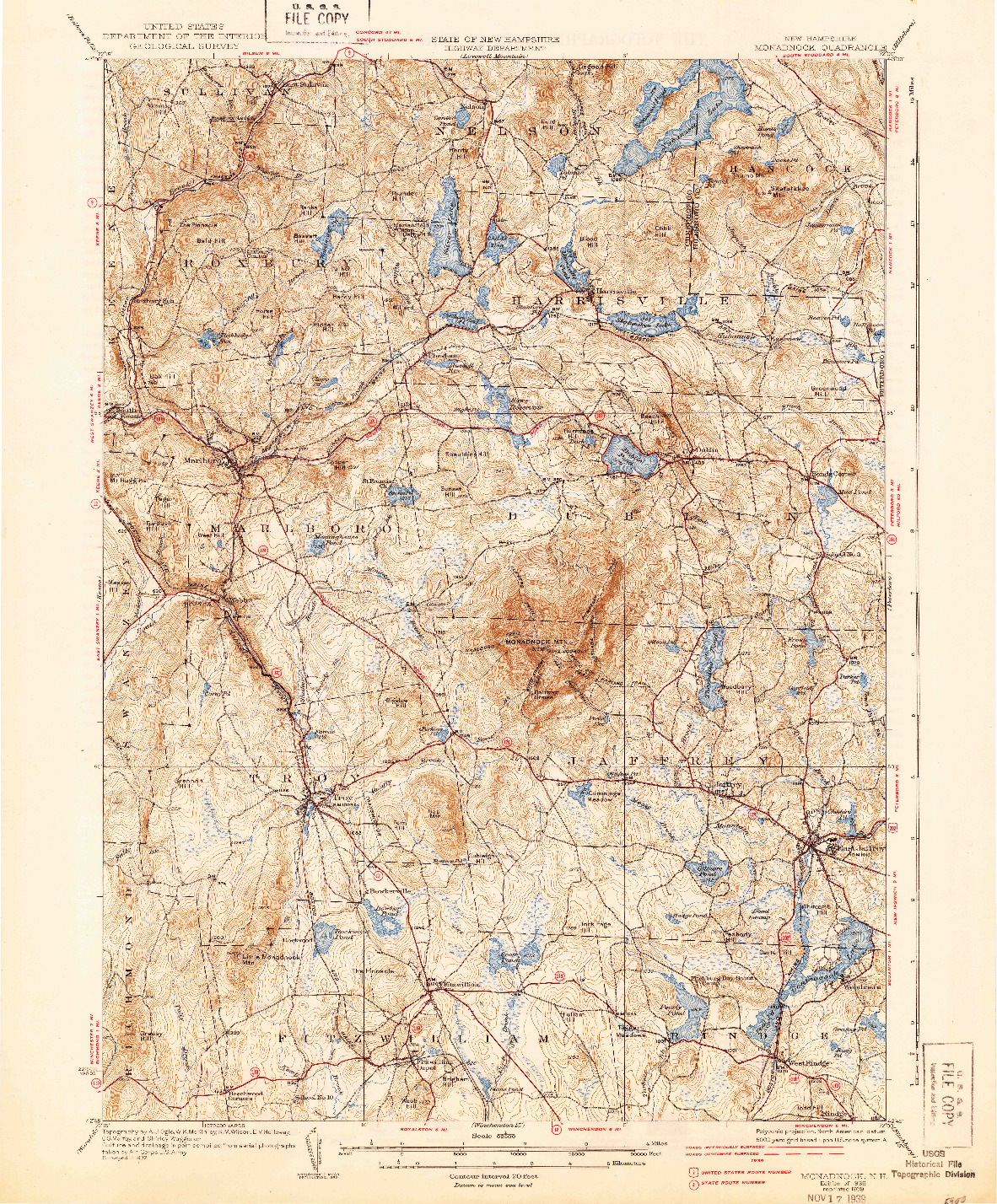 USGS 1:62500-SCALE QUADRANGLE FOR MONADNOCK, NH 1936