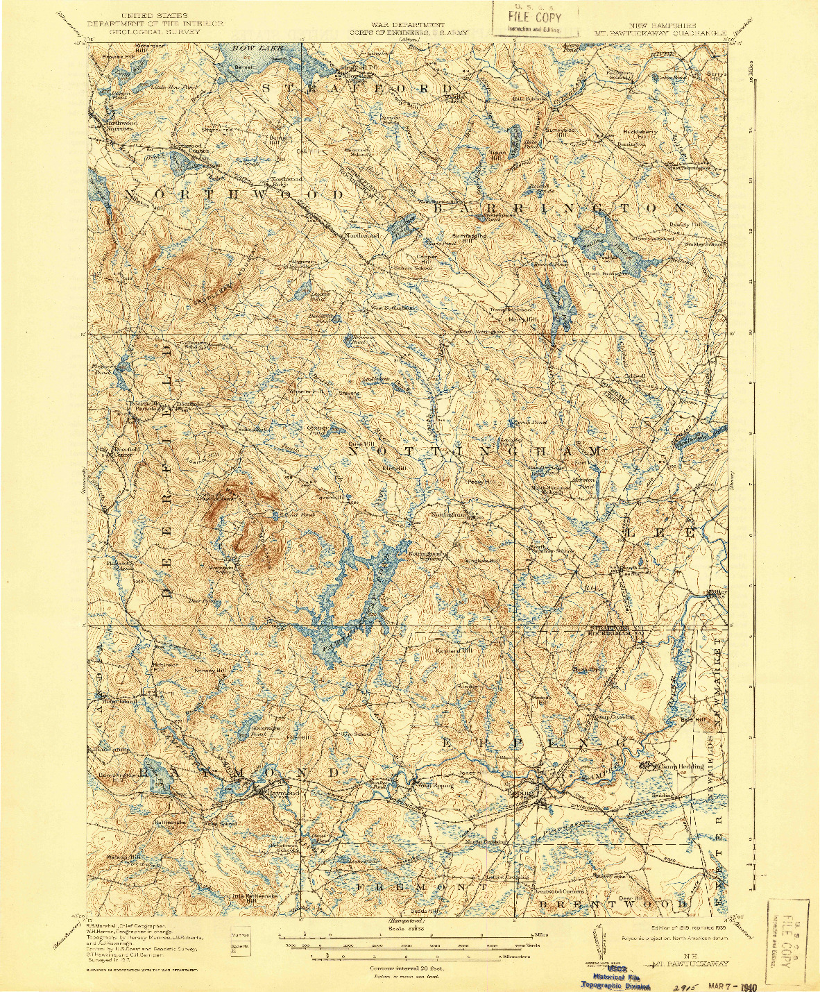 USGS 1:62500-SCALE QUADRANGLE FOR MT. PAWTUCKAWAY, NH 1939