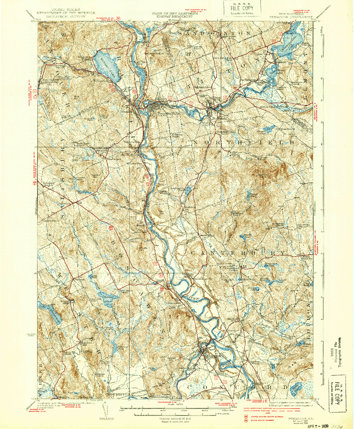 USGS 1:62500-SCALE QUADRANGLE FOR PENACOOK, NH 1927