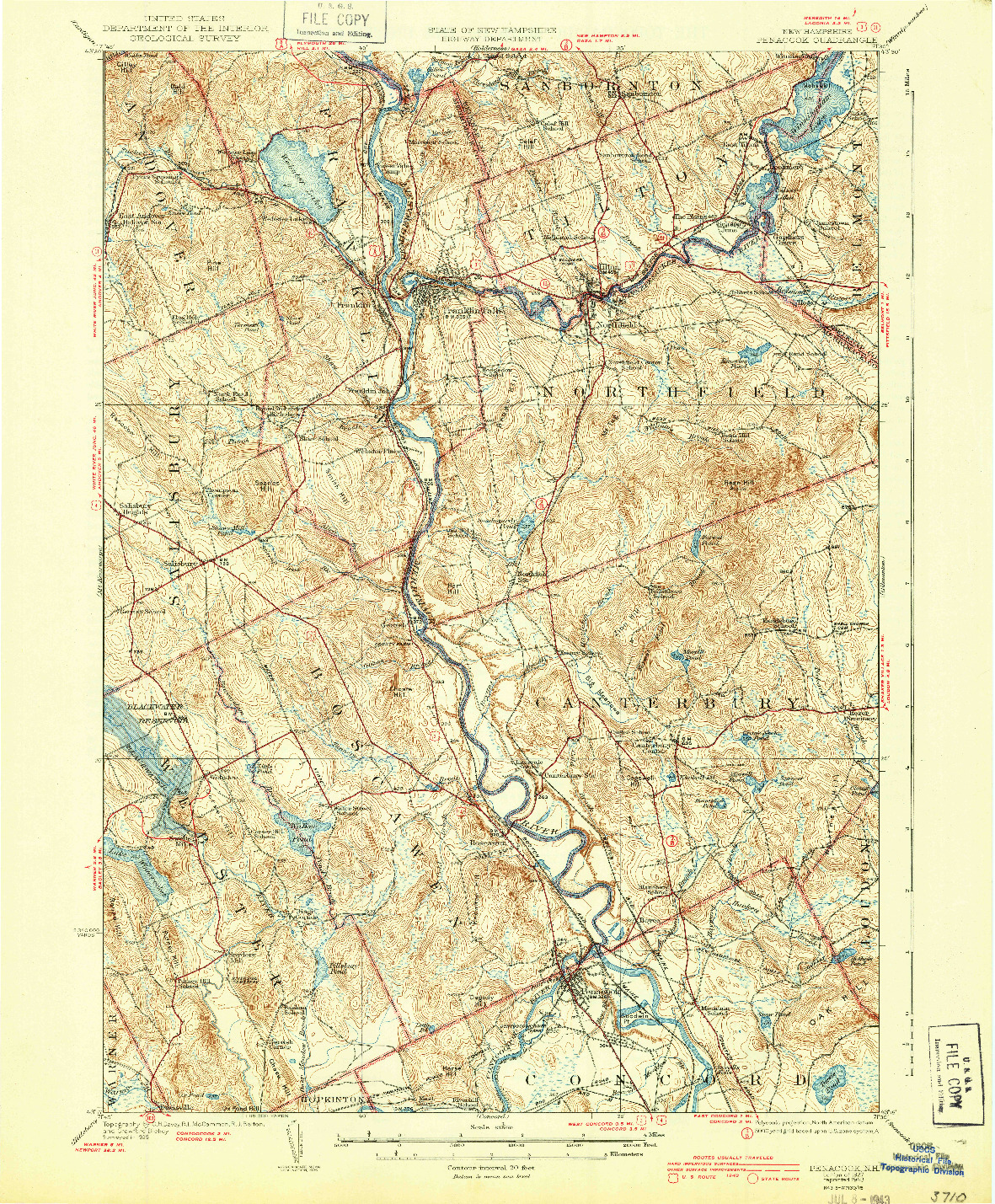 USGS 1:62500-SCALE QUADRANGLE FOR PENACOOK, NH 1927