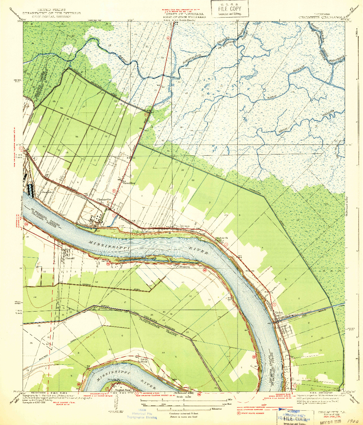 USGS 1:31680-SCALE QUADRANGLE FOR CHALMETTE, LA 1939