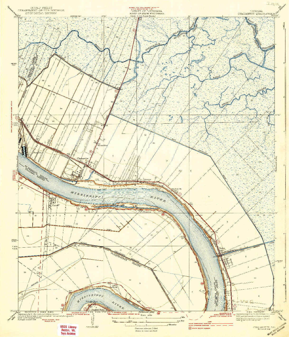 USGS 1:31680-SCALE QUADRANGLE FOR CHALMETTE, LA 1939