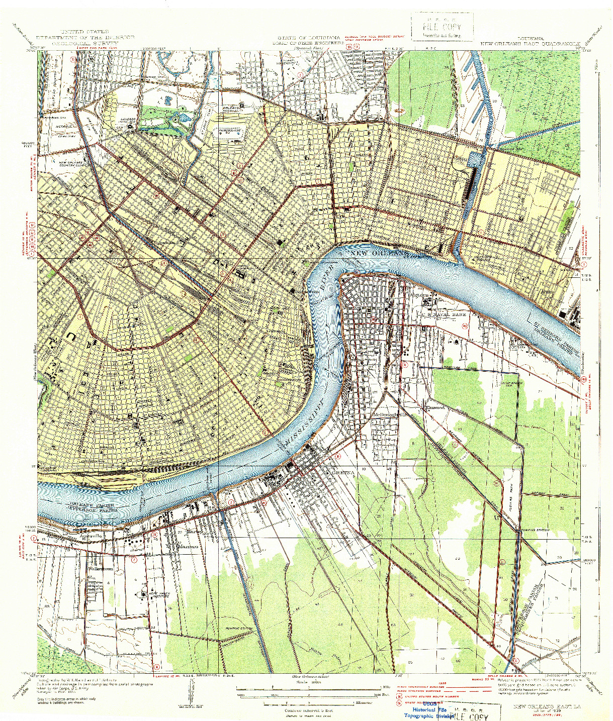 USGS 1:31680-SCALE QUADRANGLE FOR NEW ORLEANS EAST, LA 1939