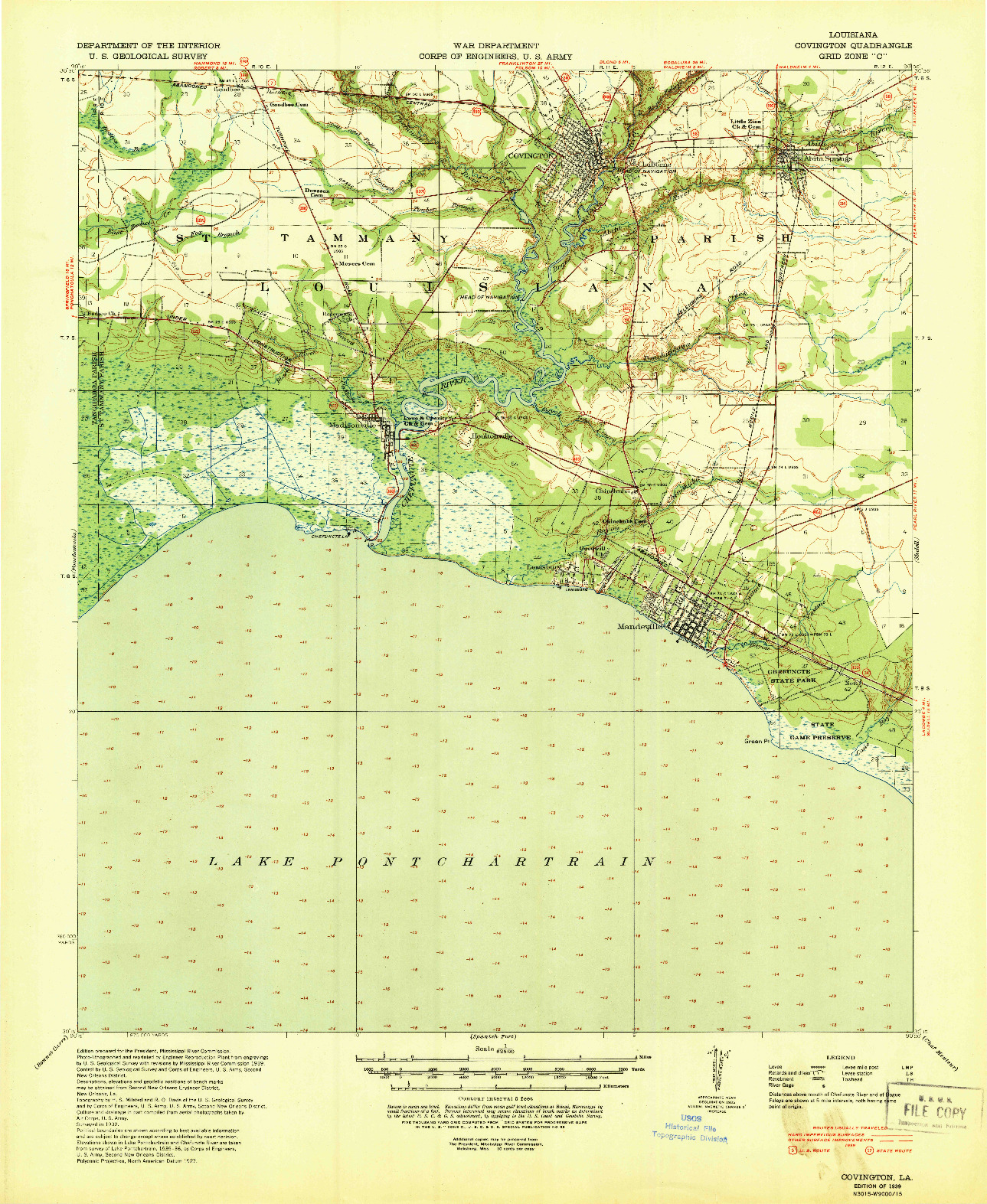 USGS 1:62500-SCALE QUADRANGLE FOR COVINGTON, LA 1939