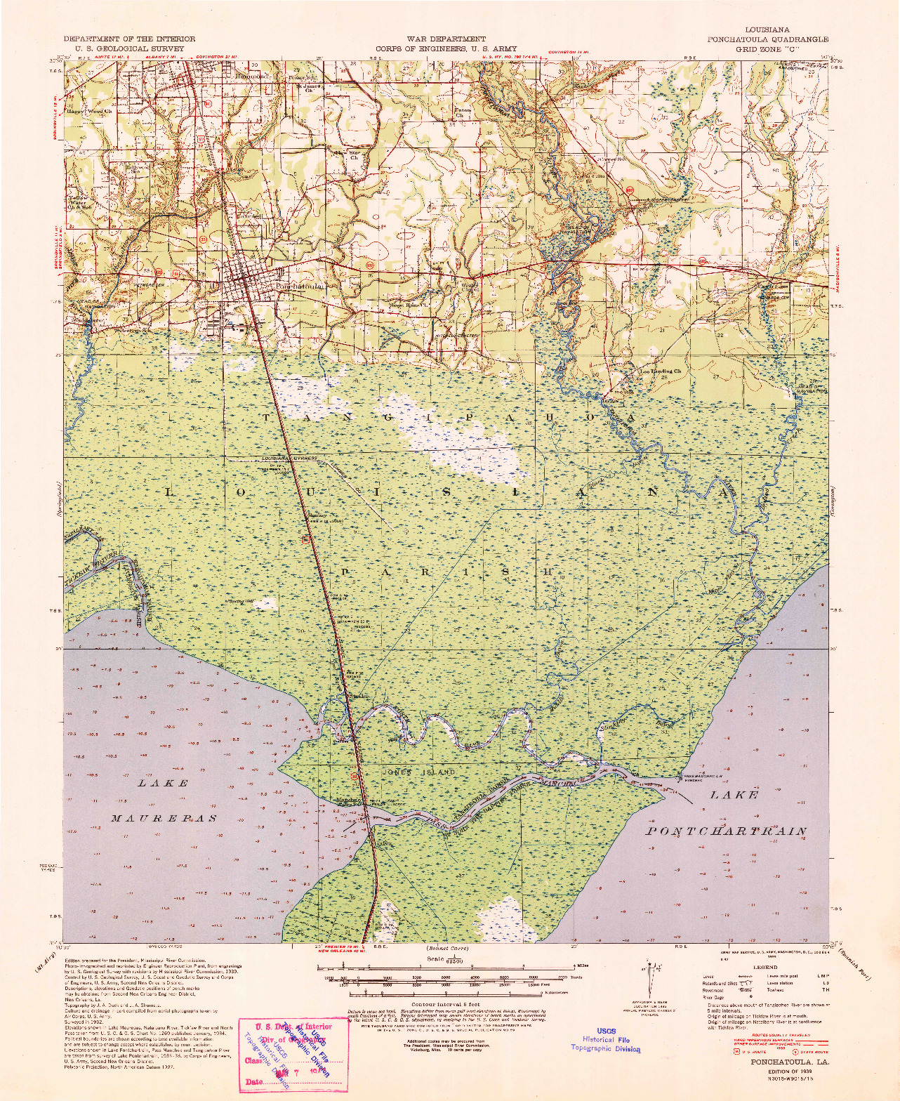 USGS 1:62500-SCALE QUADRANGLE FOR PONCHATOULA, LA 1939