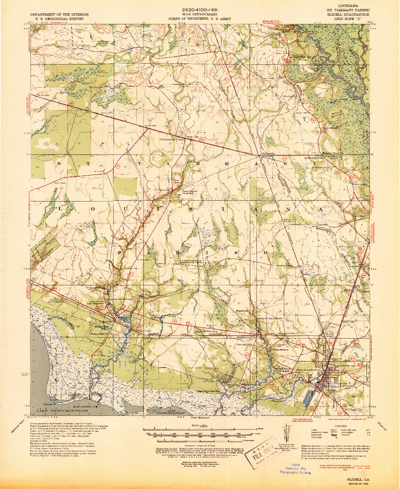 USGS 1:62500-SCALE QUADRANGLE FOR SLIDELL, LA 1939
