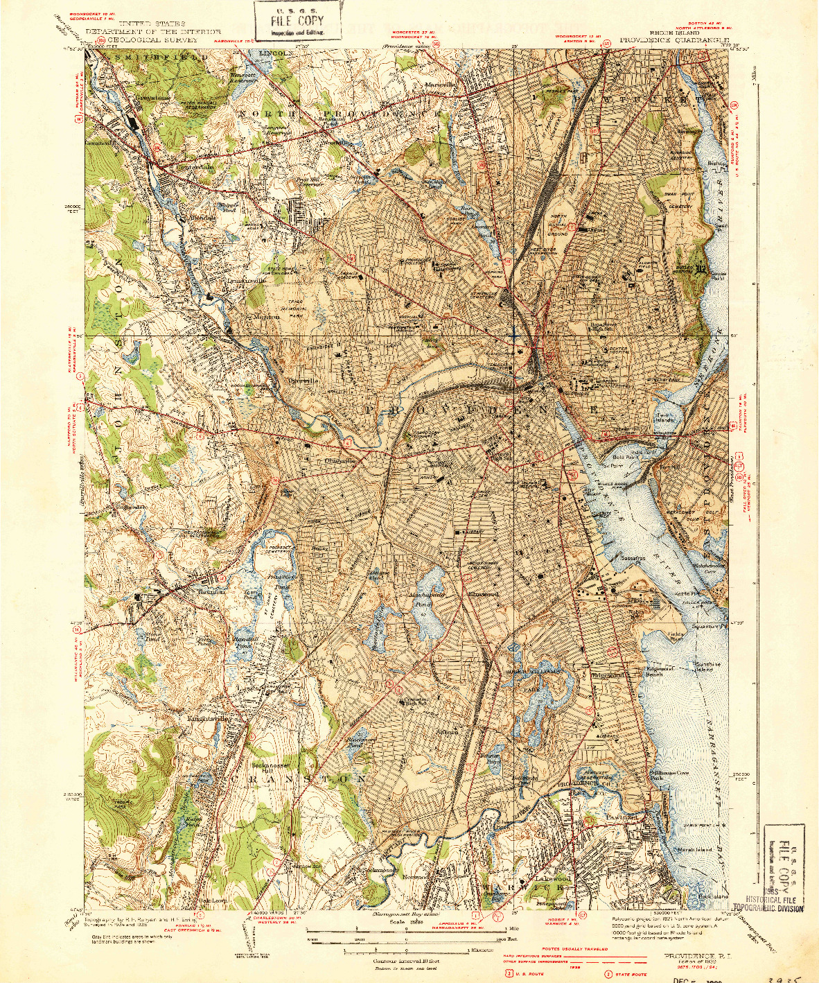 USGS 1:31680-SCALE QUADRANGLE FOR PROVIDENCE, RI 1939