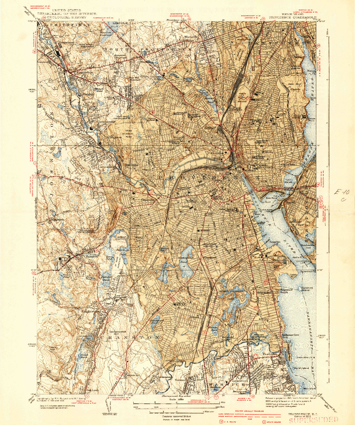 USGS 1:31680-SCALE QUADRANGLE FOR PROVIDENCE, RI 1939