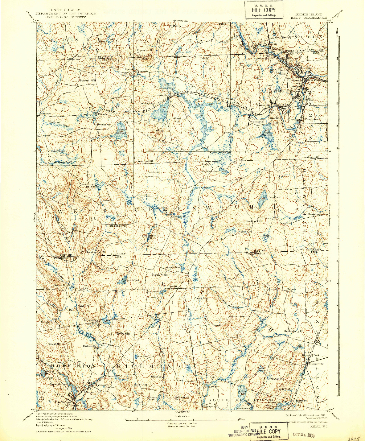 USGS 1:62500-SCALE QUADRANGLE FOR KENT, RI 1894