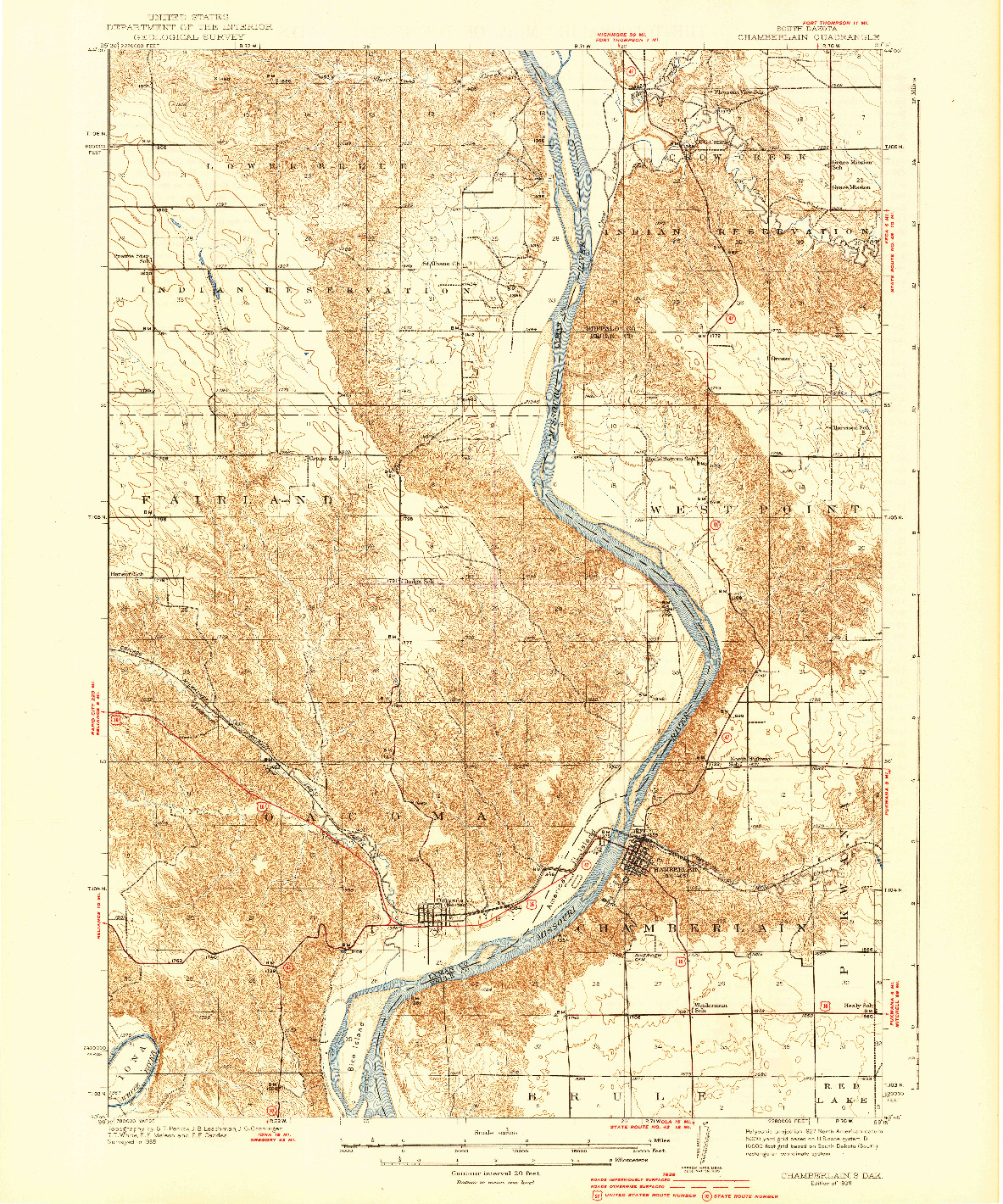 USGS 1:62500-SCALE QUADRANGLE FOR CHAMBERLAIN, SD 1939