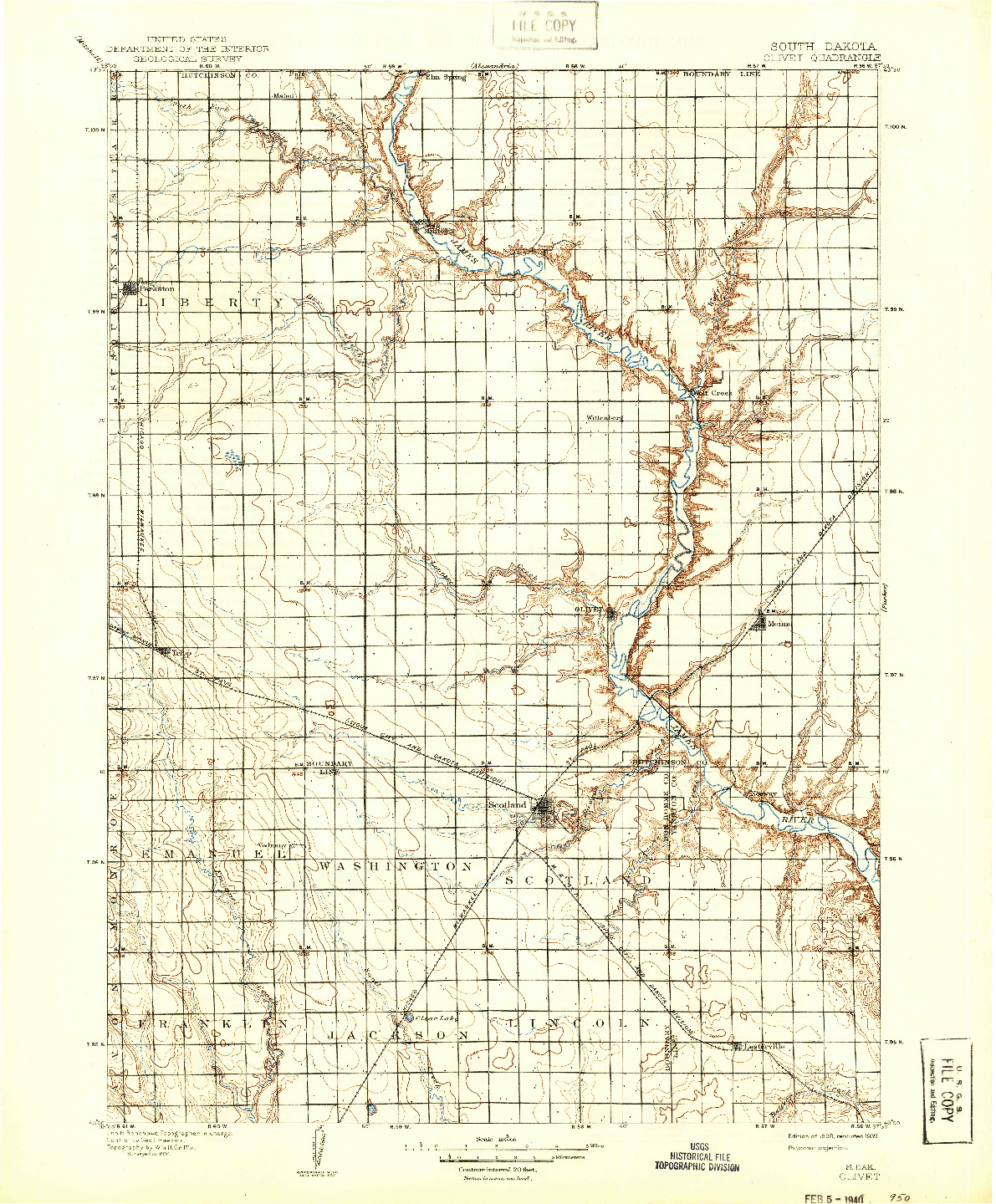 USGS 1:125000-SCALE QUADRANGLE FOR OLIVET, SD 1898