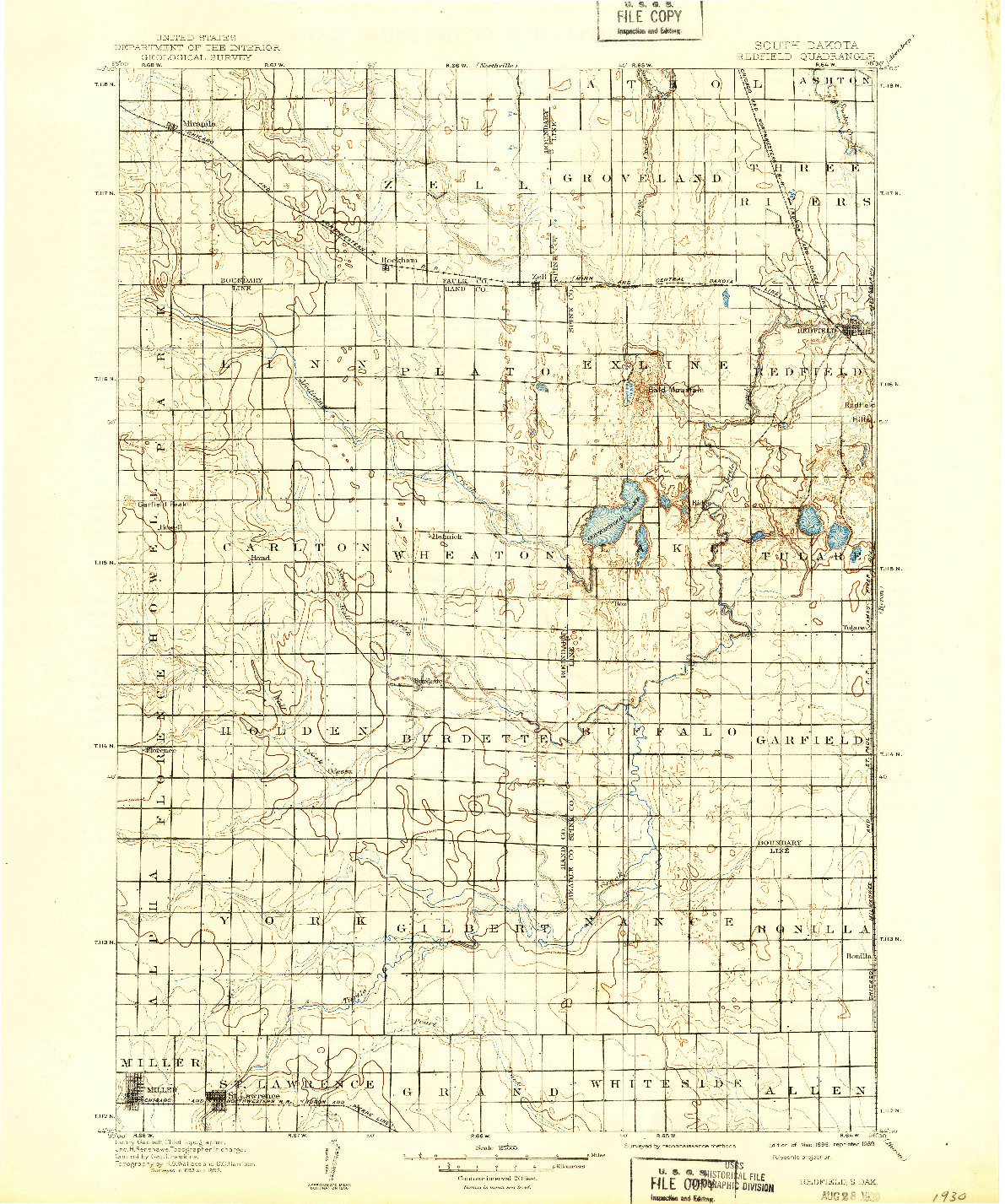 USGS 1:125000-SCALE QUADRANGLE FOR REDFIELD, SD 1899