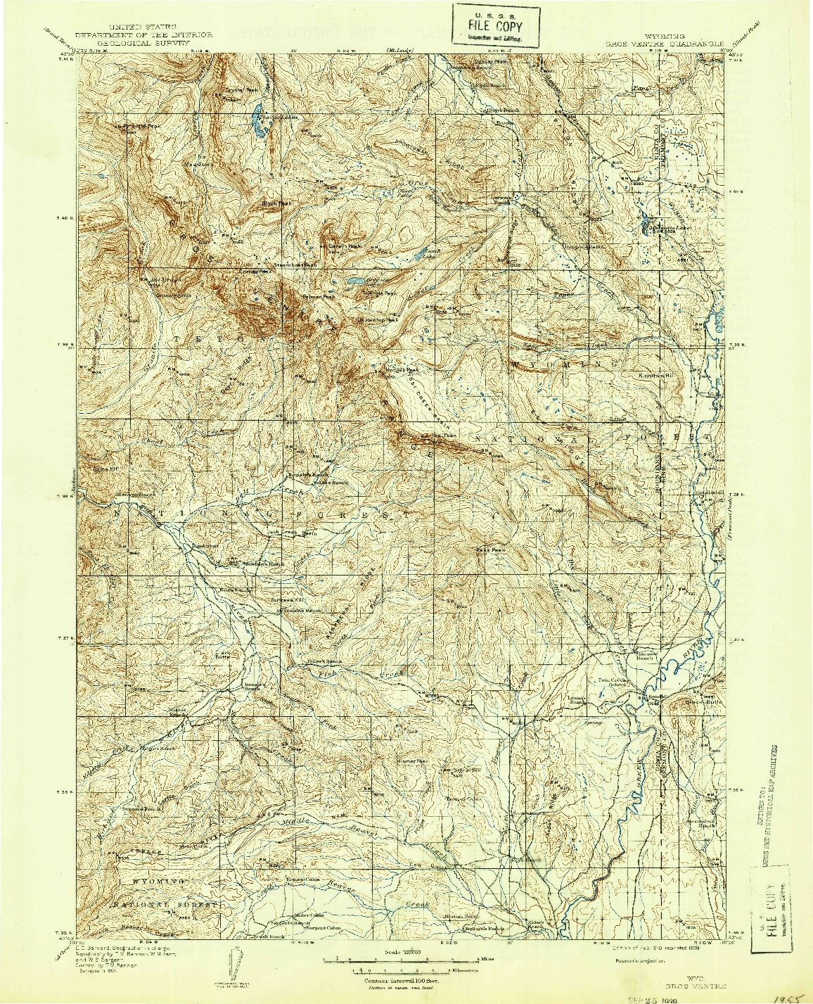 USGS 1:125000-SCALE QUADRANGLE FOR GROS VENTRE, WY 1910