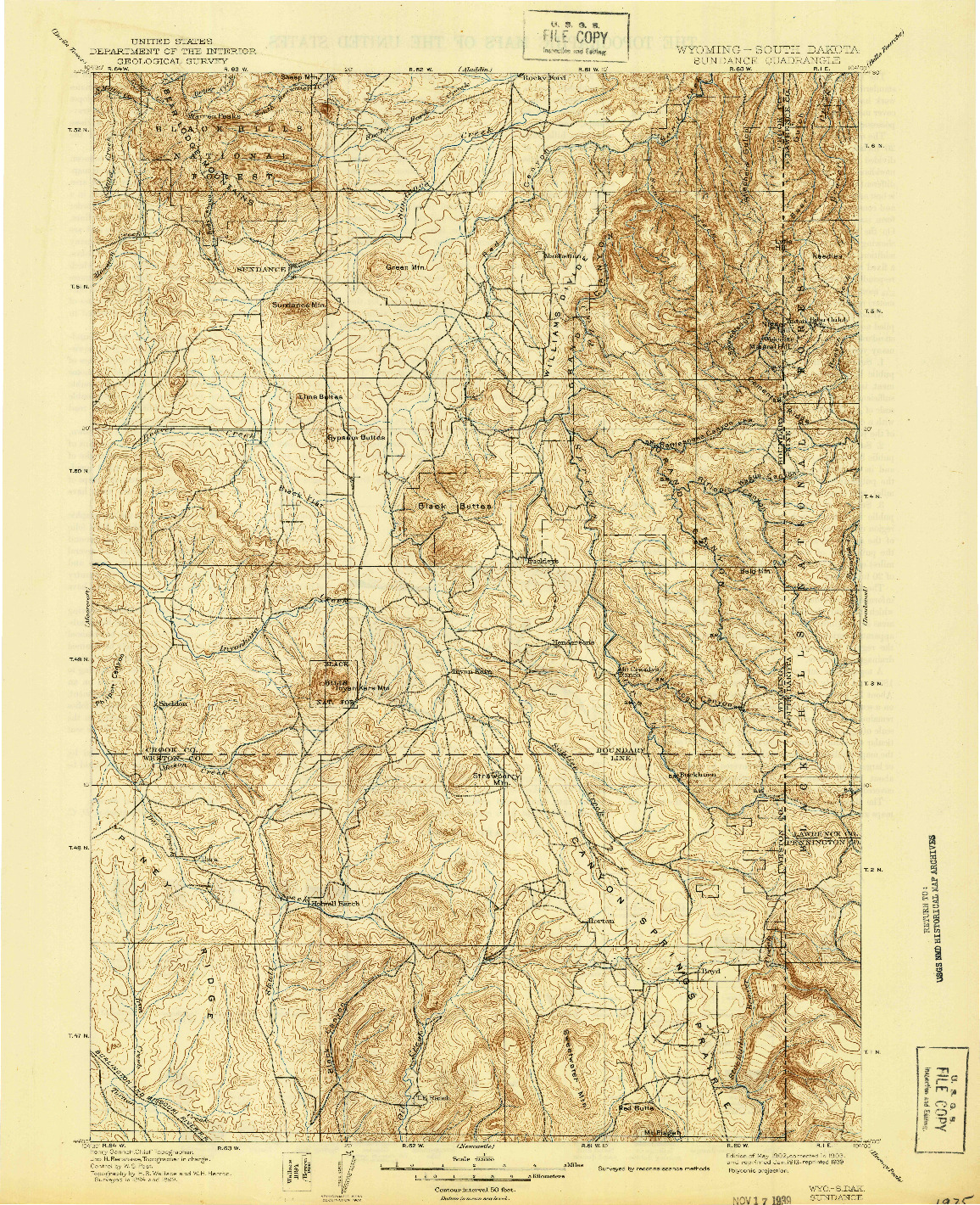 USGS 1:125000-SCALE QUADRANGLE FOR SUNDANCE, WY 1902