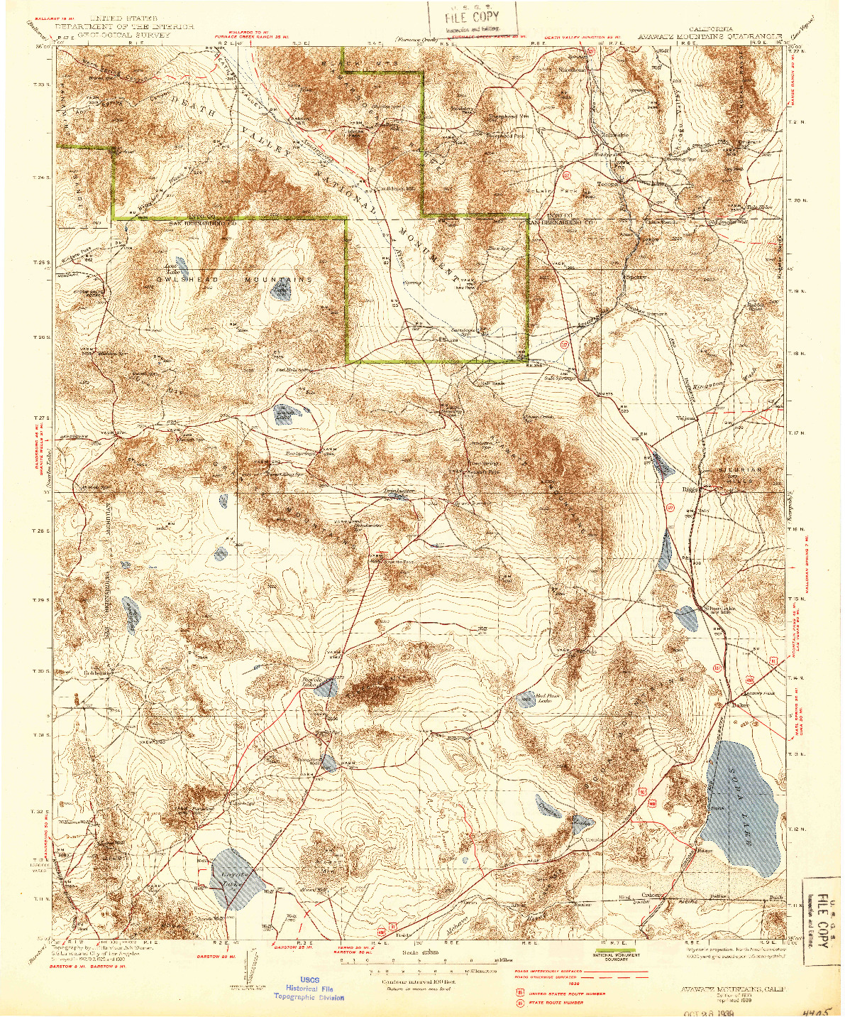 USGS 1:250000-SCALE QUADRANGLE FOR AVAWATZ MOUNTAINS, CA 1933