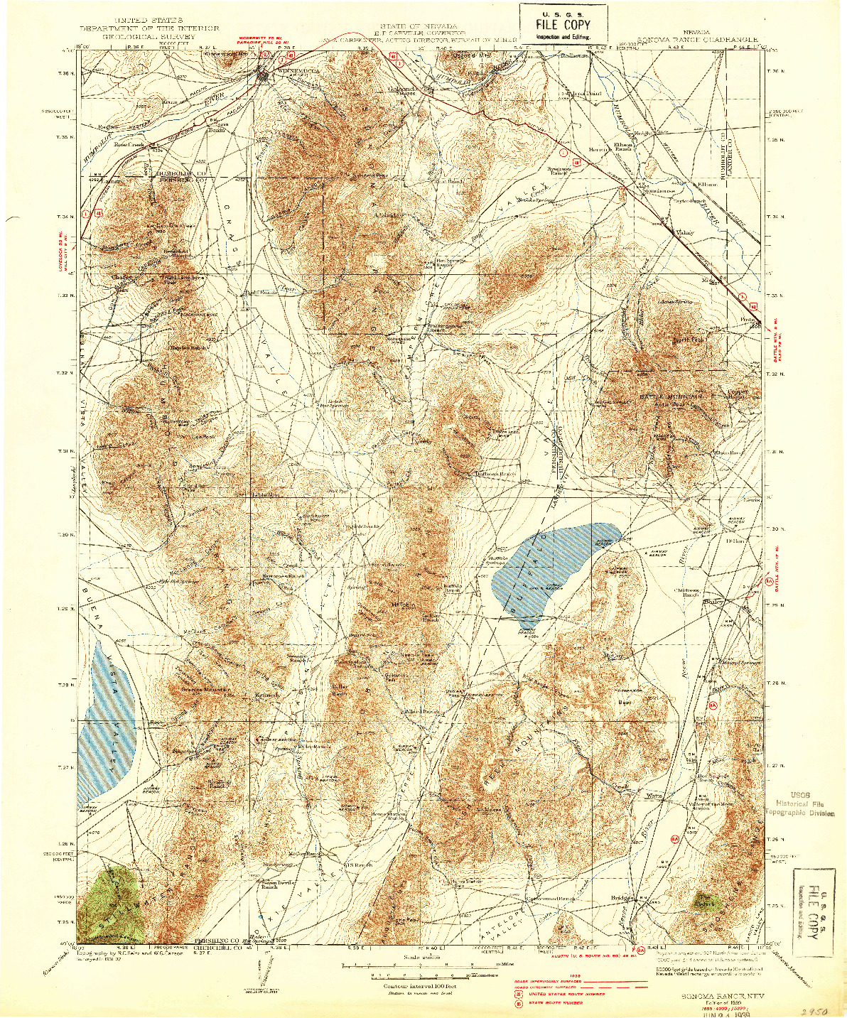 USGS 1:250000-SCALE QUADRANGLE FOR SONOMA RANGE, NV 1939