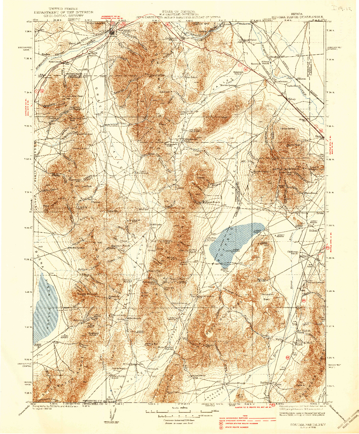 USGS 1:250000-SCALE QUADRANGLE FOR SONOMA RANGE, NV 1939