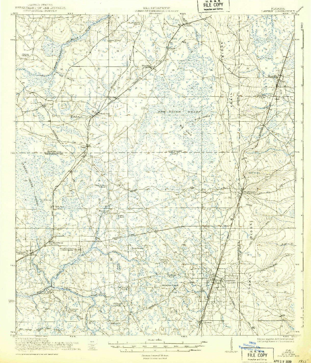 USGS 1:62500-SCALE QUADRANGLE FOR LAWTEY, FL 1918