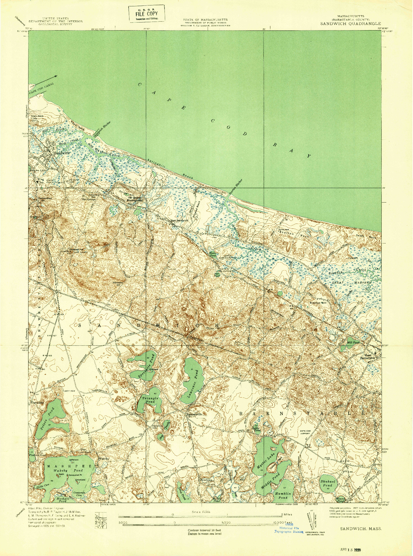 USGS 1:24000-SCALE QUADRANGLE FOR SANDWICH, MA 1939