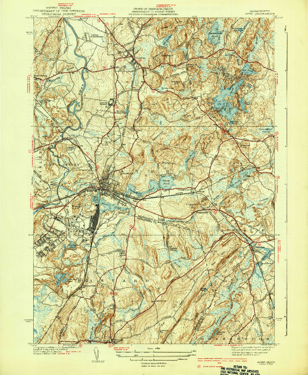 USGS 1:31680-SCALE QUADRANGLE FOR AYER, MA 1939