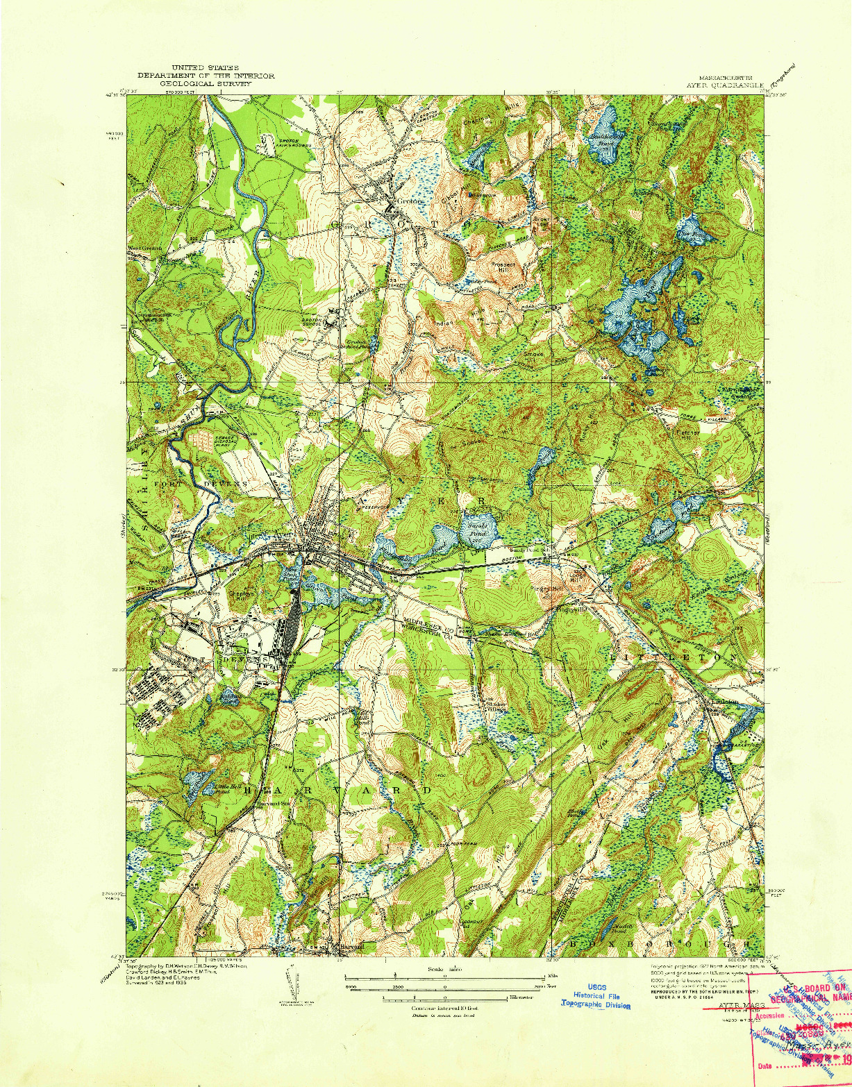 USGS 1:31680-SCALE QUADRANGLE FOR AYER, MA 1939