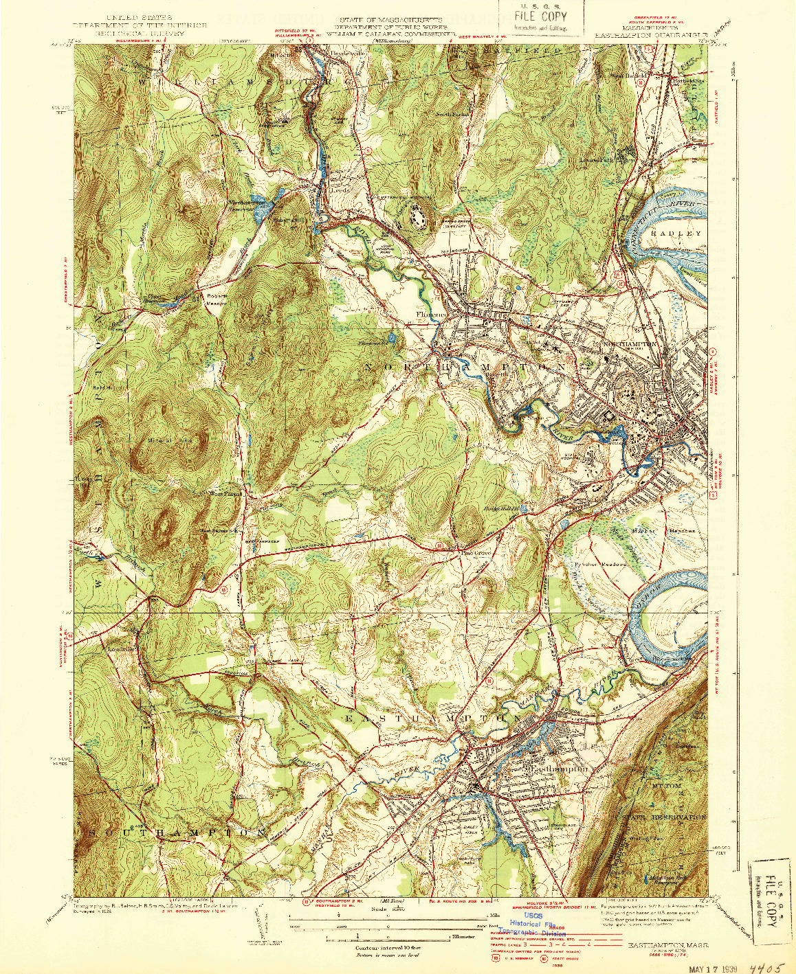 USGS 1:31680-SCALE QUADRANGLE FOR EASTHAMPTON, MA 1939