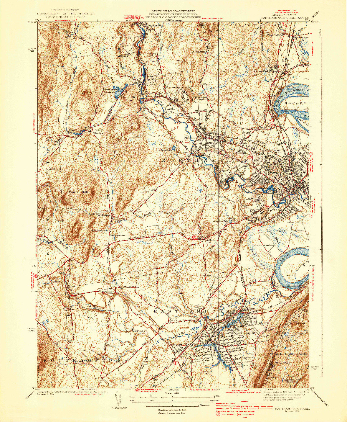 USGS 1:31680-SCALE QUADRANGLE FOR EASTHAMPTON, MA 1939